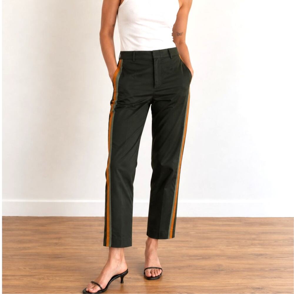 Le Superbe Striped Cropped Pants Olive Orange Cotton Stretch Trousers size 8
